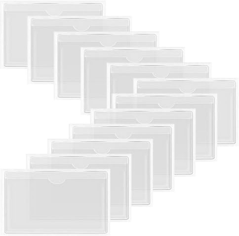 XINGSUI 12 Stück Selbstklebend Visitenkarten Taschen, für Schule, Büro | PVC, 23 x 10,5 cm, transparent, mit selbstklebender, Öffnung oben, zur Aufbewahrung von Papier, Karteikarten, Fotos usw.