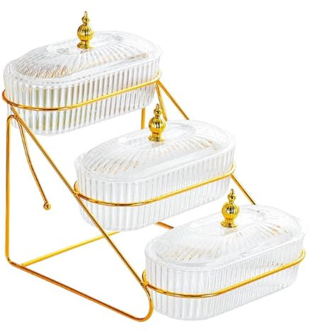 Qianly Frutero con Tapa, Plato para Servir Ensaladas Y Postres en Celebraciones Familiares, 3 Capas, Individual