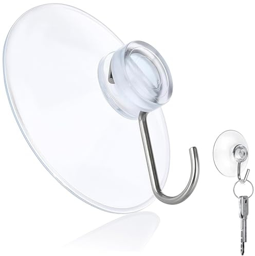 Ezranova Saugtaschen mit Haken Packung von 10 - Transparente Saughaken für Fenster, Badezimmer und Küche - Ideal für Fensterdekoration, Handtuchhalter - 40 mm Saugnäpfe mit Haken Rundem Wandhaken