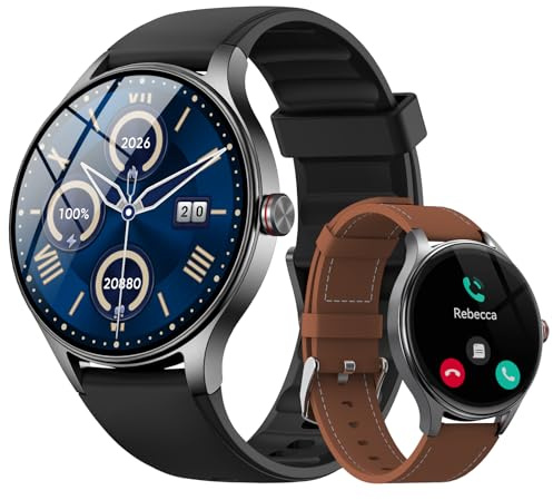 Montre Connectée Homme Femme Rond(2 Bracelets), 1.27 HD 40mm Smartwatch pour iOS, Samsung, Android, Montre Sport avec Appel Bluetooth, Suivi Santé et Sommeil, 120 Modes Sportifs, Étanchéité IP68