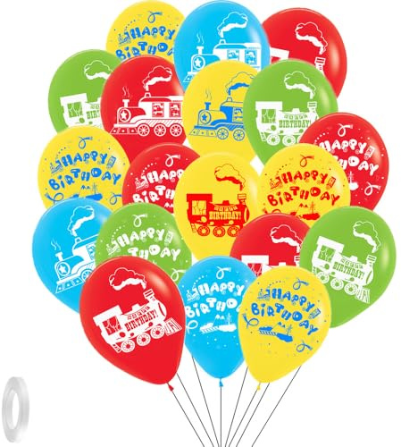 Gleemix 30 Stück Luftballons Geburtstag Lokomotive, Happy Birthday Deko Dino Luftballon, Helium Ballons Geburtstagdeko, Bunt Luftballons Bedruckt, Traktor Luftballon für Kindergeburtstag Zug Partydeko