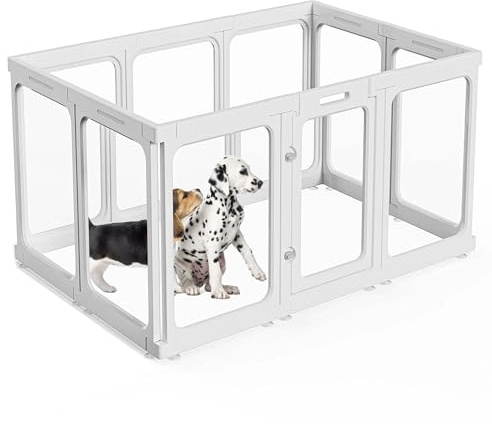 SISKEYCOOC 60cm/75cm Klarer Acrylplastik Welpenlaufstall, Transparenter Hundelaufstall mit Tür, Leicht reinigen, Welpenauslauf für Wohnung (Weiß, 75cm Höhe, 9+1 (10 Stück))