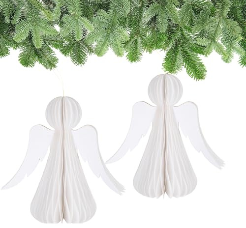 matches21 HOME & HOBBY Weihnachtsdeko Engel zum Aufhängen Weiß 6er Set - 10 cm Papier Weihnachtsbaumschmuck