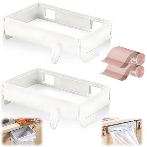 Hopfällbar soppåsehållare, platsbesparande väggmonterad hopfällbar kökssoptunna, med magnetisk stängning, för köksskåpsdörrar toaletter badrumsbord sidor(2PCS White)