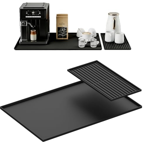MOLENCO Silicone Coffee Machine Mat 24x16in with Detachable Dish Drying Mat | 2-in-1 Large Coffee Bar Mat Under Coffee Machines with Raised Edges, Non-Slip, Waterproof, for Kitchen or Espresso Station