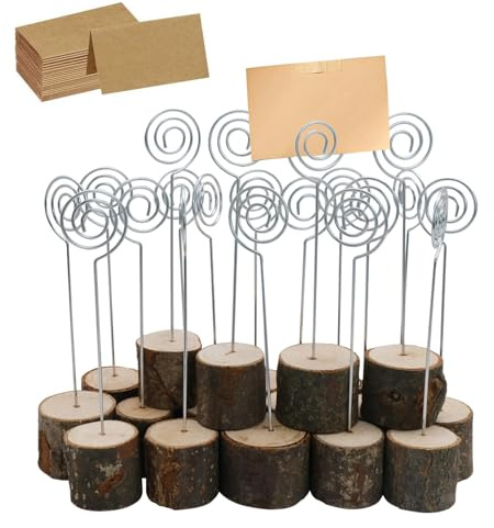 Fahibin 20Pcs Soportes de Tarjetas de Madera Tocón,Soportes Rústicos de Madera para Tarjetas Tarjetas de Mesa Números Notas Bodas Clips para Decoraciones Bodas, Aniversarios, Ocasiones