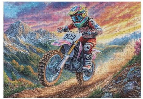 Piloto de Motocross Montaña Moto de Cross Aventura Salvaje Puzzle 300 Piezas para Adultos Divertido Estimulante Y Entretenido Ideal para Pasatiempos En Casa 300 PCS（40x28cm）