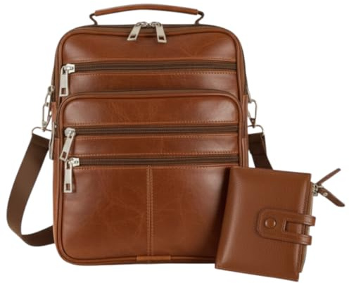Shop24Direct Herren Ledertasche mit Geldbörse Set Highlander – Echtleder Umhängetasche & Geldbeutel für Männer, Schultertasche Business Freizeit, Vintage Leder Tasche mit viel Stauraum