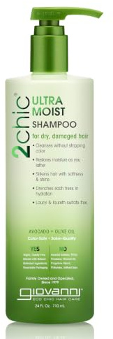 GIOVANNI 2chic Ultra-Moist Shampoo - Avocado & Olive Oil, Creamy Hydration Formula, Enriched with Aloe Vera, Shea Butter, Botanical Extracts, No Parabens, Color Safe - 24 oz
