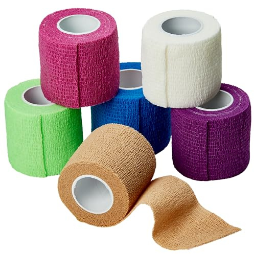 MEDca Selbstklebende Kohäsive Wickel Bandagen 5 cm x 4,5 m 6 Stück, Medizinisch Zugelassen (Regenbogenfarben)
