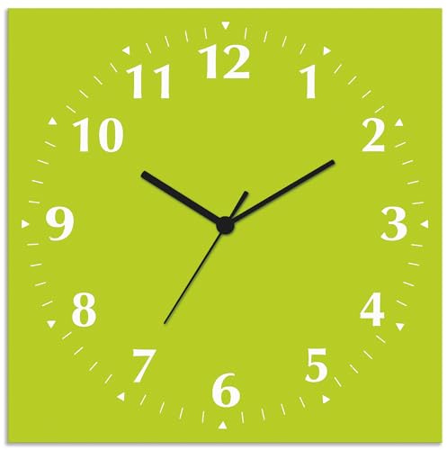 ARTLAND Wanddeko Wanduhr ohne Tickgeräusche Alu Funkuhr 30x30 cm Quadratisch Lautlos 12 Ziffern Farbig Schlichtes Design Grün Hellgrün S7KE