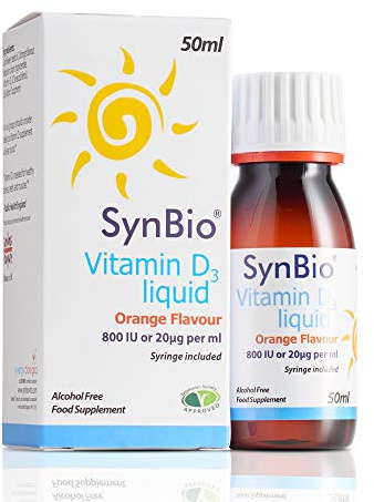 SynBio Vitamin D3 Liquid [800 IU/ml] (50ml) | Peanut/Nut Free | Vegetarian | SOYA Free | Dairy Free | Yeast Free | Sugar Free | Gelatin Free | Orange Flavour | for All Ages Infants to Adults | UK