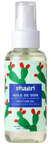 Shaeri – Huile de Soin Multi-Usages Cheveux, Visage & Corps – 5 Huiles (Argan, Figue de Barbarie, Jojoba, Macadamia, Carthame) – Nutrition & Brillance – Idéal Cheveux Secs – Yuka 93/100 – 100 ml