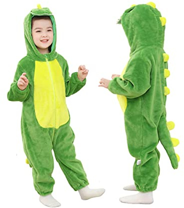 Doladola Bébé grenouillere À Capuchon,enfant Pyjama,Garçons Filles Barboteuse de style animal(Dinosaure Vert, 12-18 Mois)