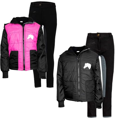 MS-Trachten Reitset Kinder Reitjacke Mia Pink mit Reitleggings Schwarz (122/128)