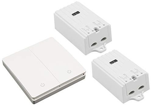 McPower Funk-Schalter Set Kinetic | 2x Empfänger + 2-fach Wandtaster | batterielos | 2300W | 433,92 MHz | bis 200m Reichweite | Unterputz | einfache Nachrüstung