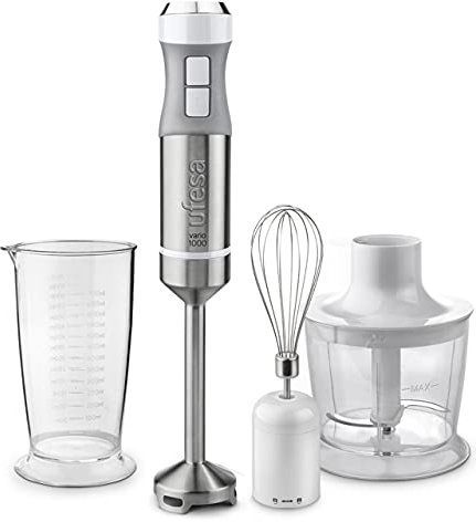 Ufesa BP4582 Vario 1000 Max Batidora de Mano, Potencia 1000 W, 20 Velocidades + Turbo, Cuerpo y 2 Cuchillas de Acero Inoxidable, Diseño Ergonómico y Anti Salpicaduras, Accesorios Incluidos, Sin BPA