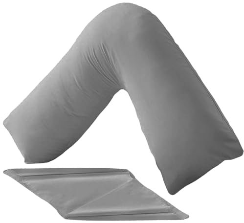 SYSN V Shaped Triangle Pillow With Cover, Orthopaedic Maternity Extra Filled With Virgin Fibre For Neck And Back Support (Grey)