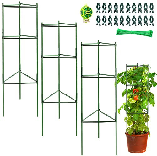 3 Stück Tomaten Rankhilfe, Pflanzenhalter, Rankhilfe Pflanzen, Robuste Tomatenkäfig, Pflanzenstütze Pfahl Garten Blumenstütze Klettergitter für den Anbau von Kletterpflanzen Blumen Gemüse (123 cm)