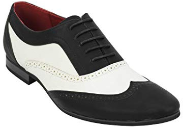 Mens Retro Vintage 1920's MOD 2 Tone Leather Brogue Lace up Smart Spat Shoes-UK 7 EU 41 Black White