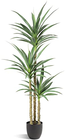 Waoops Artificial Tree 5.3Ft Faux Agave Plant with 3 Heads in Plastic Pot Fake Tree for Home Decor Indoor or Outdoor Office Decoration Housewarming Gift