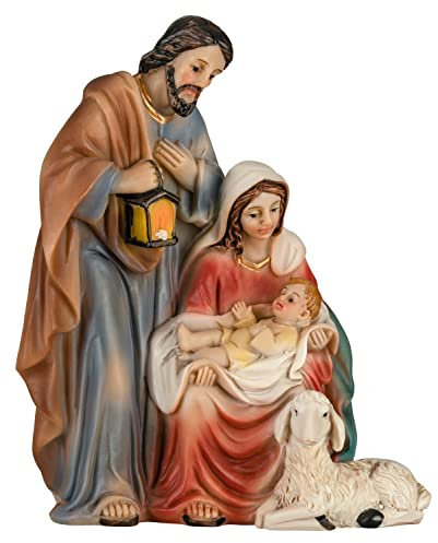 MaMeMi Presepe Mini Sacra Famiglia in Resina – Handbemalt 9,5 cm | Mini Krippenblock per Natale e Decorazione Festiva