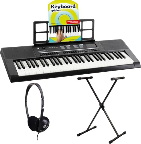 McGrey 6170 BK Akku-Keyboard Schwarz - 61 Tasten-Keyboard mit integriertem Akku - 200 Klänge und Rhythmen - Eingebauter MP3-Player - Set inkl. X-Keyboardständer, Kopfhörer & Keyboardschule - Schwarz