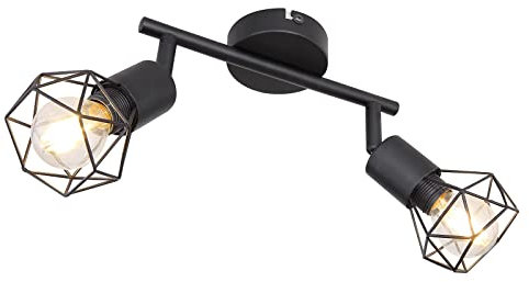 bmf-versand® Deckenleuchte Wohnzimmer aus Metall in schwarz - Deckenlampe Schlafzimmer Flur Badezimmer - Deckenstrahler 2-flammig Höhe 180 mm Länge 220 mm E14
