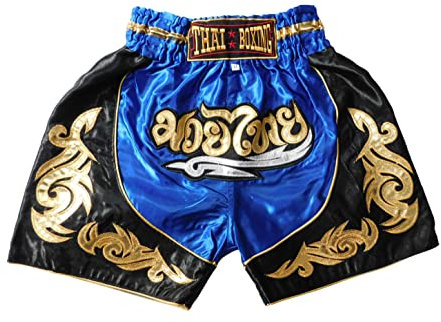 Blau Sportliche Junior Short für Muay Thai Boxen - Ideale Kickboxen Hose für Jungen und Mädchen (Kinder)- Perfekt für Gym, Sport und Fitness (as3, Age, 10_Years, 12_Years, Regular)