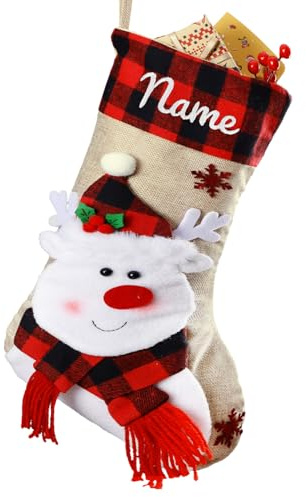 iDIY Weihnachtsstrumpf Personalisiert - Nikolausstrumpf mit Namen Kinder, 3D Weihnachtsmann Rentier Gnom Schneemann, Individuelle Weihnachtssocken für Weihnachten - Rentier