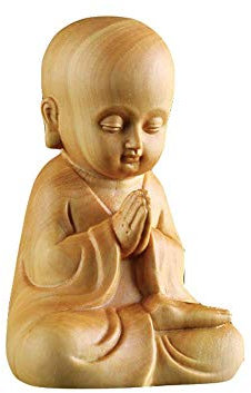 Feng Shui Ornaments Buchsbaum-Buddha-Statue, Kleiner Mönch, chinesische Deko-Figur aus Holz, Auto, Haus- und Büro-Skulptur, C (A)