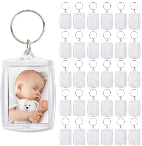 YOPEUC 30 Stycken Akrylnyckelringar Dubbelsidiga, 5,5 x 4 cm Foto Personlig Nyckelring, Transparent Själv Designad för Familj och Par, S