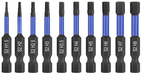 HPHOPE Impact Hex Head Allen Wrench Drill Bit Set - 10 Pcs Metric, S2 Steel Bits, 1/4” Hex Shank with Magnetism, 50mm Long with Storage Box | Premium S2 Steel, CNC Machined Tips with Magnetism, Storage Box, 1/4 Hex-Shank for Automotive and Home Repairs