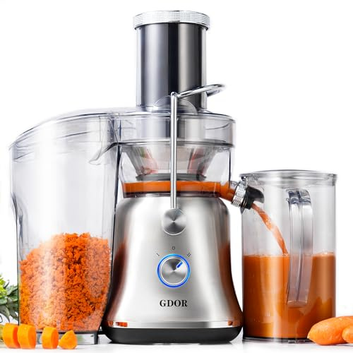 GDOR 1300W Powerful Juicer with Larger 3.4 Feed Chute, Titanium Enhanced Cutting System, Centrifugal Juice Extractor Maker with Heavy Duty Full Copper Motor, Dual Speeds, BPA-Free, Silver