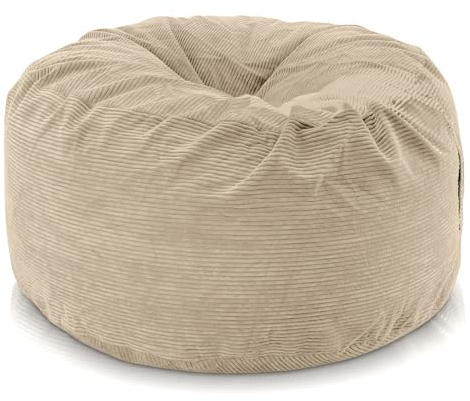 Aiire Riesen Sitzsack Cord 120x50 cm - Bean Bag Chair XXL flauschig mit Füllung für Deko, Jungen und Kinder - Bodenkissen Grob, Chill Sessel für Kuschelecke – Relaxo Sitzsäcke Erwachsene Beige