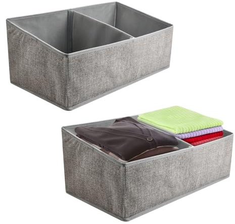 Daelesr 2 Stück Stoff Faltbare Aufbewahrungsboxen, Kleidung Boxen Schrank, Ordnungsboxen Schubladen Stoff, Kisten Kleiderschrank Organizer Groß Aufbewahrung Faltbox mit Griff (Grau,50x28x16cm)
