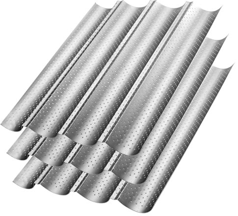 JIEHIN 3 moldes para baguette, 4 unidades, 38 x 33 cm, antiadherente, bandeja para baguette, molde para baguette, molde para baguette, molde para pan para 4 baguettes, accesorios para hornear pan