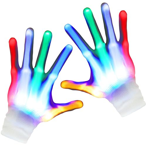 OFFCUP LED Handschuhe, handschuhe mit licht Party 2026 5 Farben ＆ 6 Modi | Leuchtende Handschuh, Flashing LED Handschuhe für Halloween Weihnacht Karneval Clubs Disco Festivals - Weiß