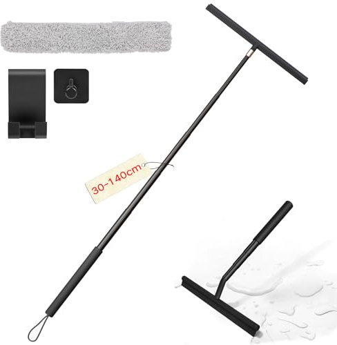 Gaethra Rasqueta Limpiacristales 30-140 cm Ajustable, Rasqueta Limpiacristales Ducha con Dos Ganchos, Limpia Cristales Ducha para Ducha Adecuado Animales Gatos Perros Pelo