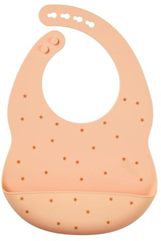 Nattou Silikon-Lätzchen mit Auffangschale, Größenverstellbar, BPA-frei, Ca. 20 x 27 cm, Silicone, Pfirsichfarben