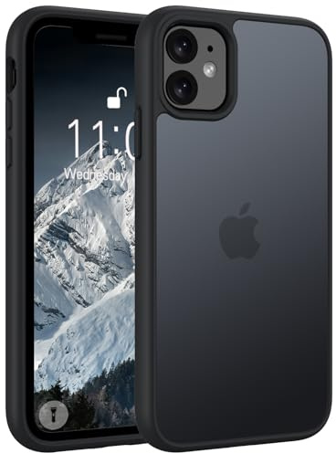 Andwing Matt für iPhone 12 Hülle Schwarz | Militärstandard FallSchutz Handyhülle,Mattierte Durchscheinende Rückseite Schutzhülle,Anti-Fingerabdruck Kratzfest Haltba