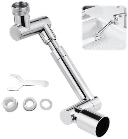 Casbomy Rubinetto girevole a 1440 gradi, rubinetto di prolunga per rubinetto multifunzionale, con 2 adattatori regolabili, prolunga per rubinetto per bagno e cucina