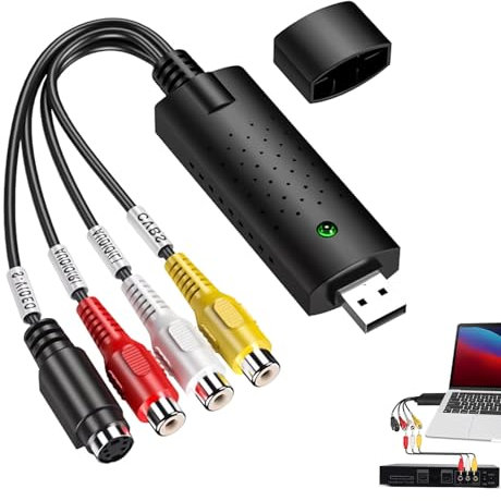 Convertitore VHS in Digitale, Video Grabber per PC, Adattatore VHS a DVD, Scheda Acquisizione Audio e Video per VCR, VHS, DVD, Compatibile con Windows e Mac, Facile da Usare, Plug & Play