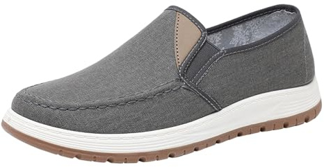 Zapatos de verano ligeros para hombre, tela para hombre, sin cordones, zapatos de tela, suela suave, zapatos informales, antideslizantes, antideslizantes, cómodos, planos, entrenadores, Z02gray, 44 EU
