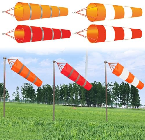 Windsack für Meteorologie und Landwirtschaft, Ripstop-Polyester, 150 cm, Orange + Weiß