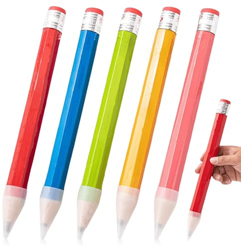 VEGOATY 5PCS Bleistift Buntstift Aus Holz 35cm, übergroße Holzstifte Riesen Mit Kappe Und Radiergummi, Riesen Bleistift 35cm Schule Schreibwaren Bürobedarf Für Kinder, Schule, Zuhause, Büro