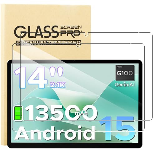 KUSINHOKA Protector de Pantalla para Doogee Tab E3 Max 14 Pulgadas, [2 Pack] Cristal Templado Película Anti-arañazos, Alta Dureza, Sin Burbujas, HD Clear Vidrio Templado Tableta Protector