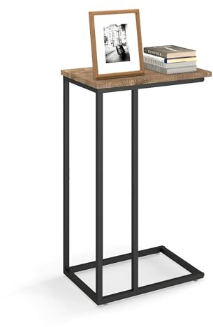 Soayone Beistelltisch C Form, Beistelltisch Couch, Kleiner Tisch Wohnzimmer, Sofatisch, Couch Tisch (Eiche-Optik + Schwarz, 29 X 39 X 63 cm, 1 Stück)