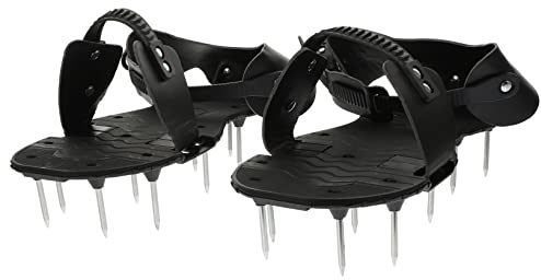 Luxshiny Zapatos Aireadores de Césped Manuales para Jardinería, Sandalias de PU Negro Púas Ajustables, Calzado Aireador para Patio y Jardín, Herramienta Resistente para Airear Césped Compactado