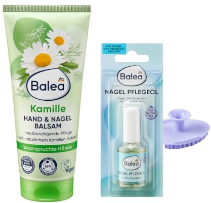 Balea Lot de 2 baumes mains et ongles à la camomille (100 ml) + huile de soin des ongles (10 ml) + éponge silicone bonus